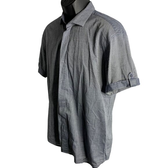 Louis Fabel Slim Fit Button Up Shirt XL Grey Blue Checkered Roll Tab Sleeves - Picture 3 of 6